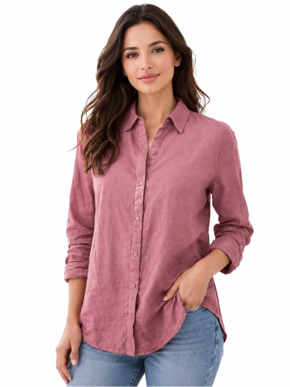 NWT Athleta Playa Linen Button-Down Shirt Mauve — Size S/P